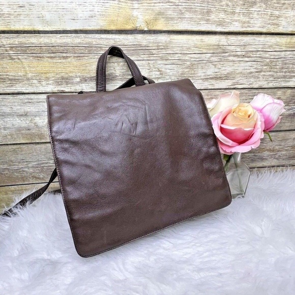 Giani Bernini Brown Genuine Leather Nylon Trim Medium Purse Backpack - Picture 1 of 12